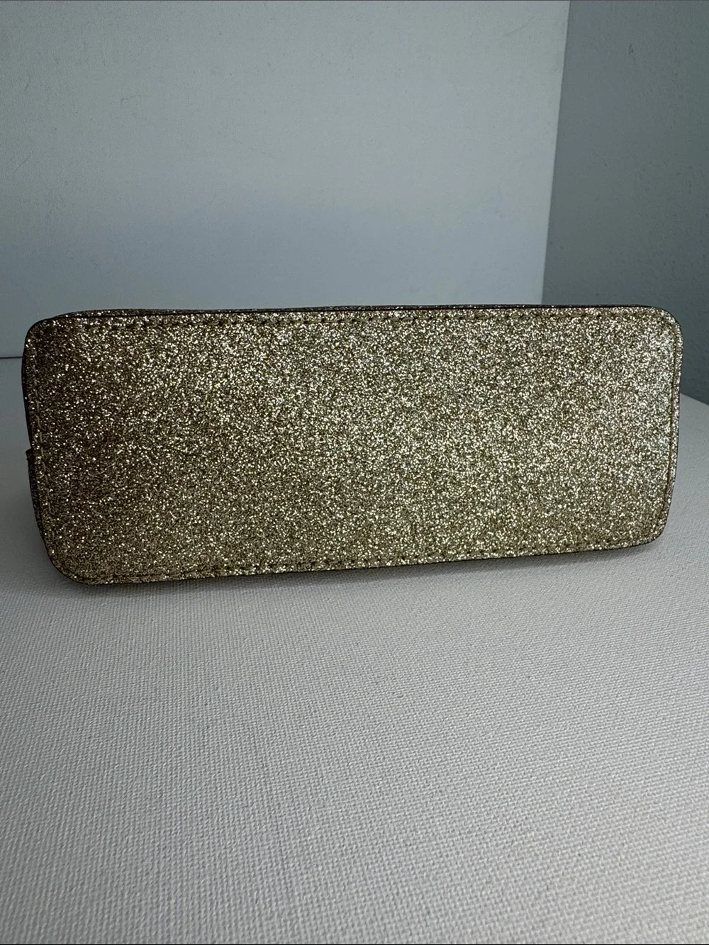 Michael Kors Gold Glitter Cosmetic Case Domed Travel Makeup Pouch Bag